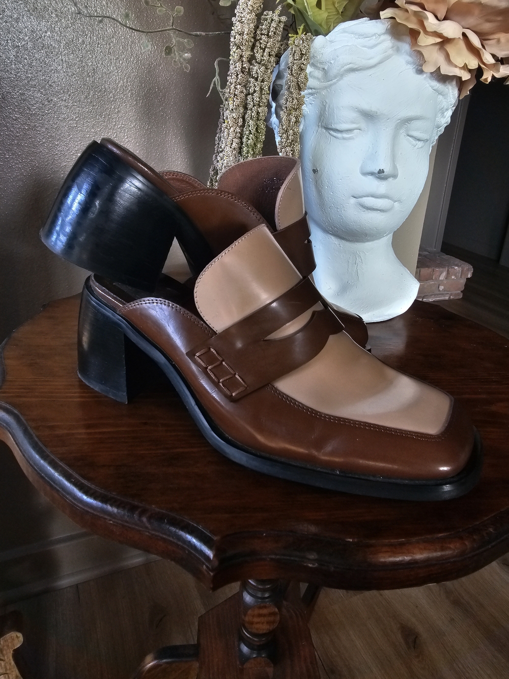 Jeffrey Campbell Two-Tone Brown Leather Block Heel Loafers